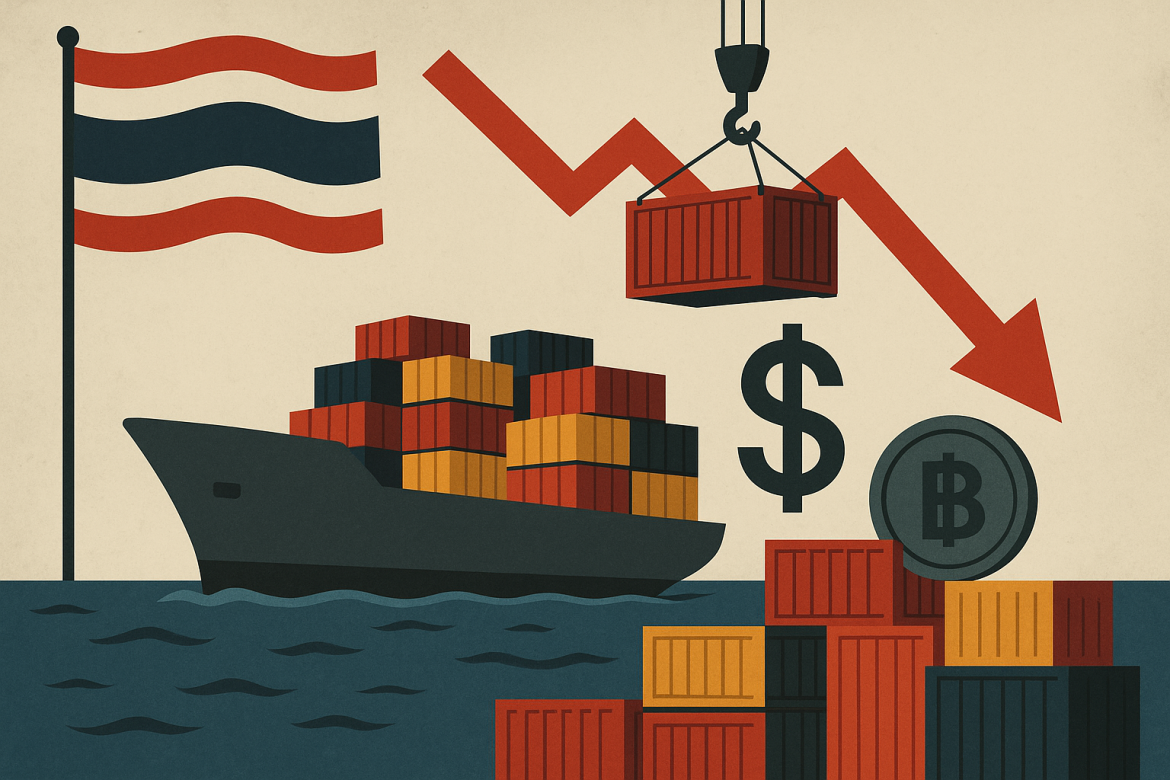 Thailand’s export growth slowed sharply in August as US tariffs and a stronger baht began straining demand for key products. The Commerce Ministry reported a 5.8% rise in exports, the weakest pace in almost a year and below the 7% forecast <a href="https://www.bloomberg.com/news/articles/2025-09-24/thai-exports-set-to-lose-momentum-as-us-tariff-begins-to-bite?srnd=phx-economics-v2">by Bloomberg</a>. At the same time, imports surged 15.8%, pushing the trade balance into a deficit of $1.96 billion for the month, the first shortfall since April. Officials now warn that momentum could continue to fade as frontloaded orders ease and global demand remains under pressure.Exports lose momentum under tariff pressureBetween January and August, Thai exports rose 13.3% to $223 billion as US buyers stocked up before new tariffs imposed by President Donald Trump took effect in July. That frontloading lifted earlier figures, but the boost is fading, and the Commerce Ministry’s Trade Policy and Strategy Office cautioned that shipments may even contract in the coming months.The reduction of US tariffs to 19% from the originally threatened 36% has provided some relief, but the impact is still evident in trade flows. US demand for agricultural products such as rice, rubber, and tapioca is softening, while electronics and electrical appliances remain one of the few categories with steady growth.Currency strength adds new risksAlongside tariffs, the appreciation of the Thai baht has emerged as a critical factor for exporters. The baht has climbed to its highest level since 2021, making Thai goods less competitive on the global market. Local business groups have raised concerns and are urging authorities to consider measures to stabilise the currency.The stronger baht coincides with rising competition from other markets. India’s expanded rice export policy, for instance, is putting downward pressure on Thai agricultural shipments. Border trade disruptions in the region are also weighing on exports, while the slowdown in the US economy adds to concerns about weakening demand.Import surge shifts trade balanceThailand’s August import bill increased 15.8%, far higher than the 8.2% expected by analysts, signalling continued demand for foreign goods and inputs. The surge pushed the trade balance into a deficit of $1.96 billion, reversing the surplus trend seen since April. This shift highlights the twin challenge of weaker export growth and rising import costs, which may complicate policy responses in the months ahead.Government response to safeguard tradeThe Thai government has outlined measures to sustain exports by accelerating trade agreements, expanding shipments to untapped markets, and working with the private sector to mitigate risks of trade diversion. The Trade Policy and Strategy Office also flagged prolonged border disruptions and subdued global consumption as ongoing threats that will need coordinated responses.While the US tariff dispute has dominated headlines, the data now show that the combined effect of tariffs, currency appreciation, and regional competition could reshape Thailand’s trade outlook for the rest of the year. Policymakers face the challenge of keeping exports afloat in a difficult global environment where momentum is already slowing.The post <a href="https://invezz.com/news/2025/09/24/thailands-exports-weaken-as-tariffs-and-currency-pressure-weigh-on-trade/">Thailand’s exports weaken as tariffs, currency pressure weigh on trade</a> appeared first on <a href="https://invezz.com/">Invezz</a> Thailand’s exports weaken as tariffs, currency pressure weigh on trade