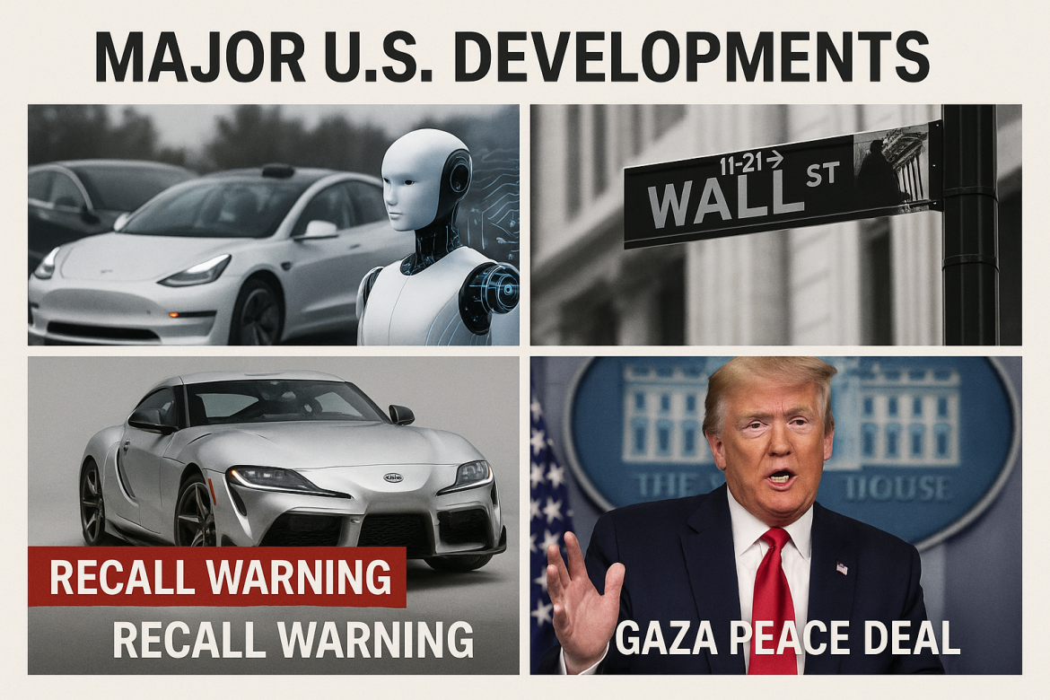 US markets closed higher on Friday as investors weighed fresh inflation data, weakening consumer sentiment, and mixed corporate developments. Tesla shares edged up on optimism over its artificial intelligence and robotics expansion, while Toyota issued a recall for its Supra vehicles. Meanwhile, President Donald Trump signaled progress toward a potential Gaza deal, adding a geopolitical dimension to the day’s news flow.Tesla shares edge higher on AI optimism Despite European WeaknessTesla shares rose 3.5% to $438.51 in trading on Friday after analysts raised their price targets, highlighting optimism around the company’s artificial intelligence-driven projects, robotaxi rollout, and humanoid robotics business.Wedbush analyst Dan Ives lifted his price target to a Street-high of $600 from $500, maintaining a Buy rating. He noted that Tesla’s AI-led expansion into autonomous driving and robotics could push its valuation to $2 trillion in early 2026 and potentially $3 trillion by year-end.Deutsche Bank also raised its target to $435 from $345, projecting 461,500 third-quarter vehicle deliveries, ahead of consensus. This comes as Tesla’s European sales continue to struggle, with August registrations down 23% year-over-year and year-to-date registrations falling 32.6%.US consumer sentiment slips in SeptemberThe University of Michigan’s final <a href="https://invezz.com/news/2025/09/26/us-consumer-sentiment-drops-in-september-but-wealthier-households-stay-steady/">Consumer Sentiment Index for September fell to 55.1 from 58.2 in August</a>, a 5.3% monthly decline and a 21.6% drop from a year earlier.Both the Current Conditions Index and Expectations Index weakened, signaling broad-based consumer unease over inflation and labor market conditions.Director Joanne Hsu noted that frustration with high prices was a major driver of the decline, with 44% of respondents citing inflation as eroding their finances, the highest share in a year. Notably, sentiment held steady for households with larger stock holdings but decreased for those with smaller or no holdings.Inflation gauge shows limited progressThe Commerce Department reported that the <a href="https://invezz.com/news/2025/09/26/us-core-pce-inflation-holds-at-2-9-in-august-as-fed-weighs-further-rate-cuts/">core personal consumption expenditures (PCE) price index rose 2.9% in August year-over-year</a>, unchanged from July and in line with expectations. On a monthly basis, core PCE gained 0.2%. The broader PCE index, including food and energy, advanced 0.3% month-over-month and 2.7% annually.The figures suggest inflation has eased from its 2022 highs but remains above the Federal Reserve’s 2% target. Economists noted the data was unsurprising but underscored the challenge for policymakers balancing inflation risks against labor market weakness.Toyota recalls Supra vehicles over fire riskToyota announced a recall of around 1,500 MY2020–2022 Supra vehicles in the United States due to a potential defect in the engine starter. According to BMW, water intrusion could cause corrosion, increasing the risk of short circuits and, in extreme cases, vehicle fires.The automaker said dealers would replace the faulty part at no cost, with owners set to be notified by the end of November.Trump signals Gaza deal possiblePresident Donald Trump said Friday that “it’s looking like we have a deal on Gaza,” which he suggested could secure the release of hostages and “end the war.” Speaking before leaving for the Ryder Cup in New York, Trump added, “it’s going to be peace,” without further details.Israeli Prime Minister Benjamin Netanyahu, meanwhile, criticized Western countries for recognizing Palestinian statehood and called on Hamas to release all hostages.US markets advance on inflation dataEquity markets gained following the PCE report. The Dow Jones Industrial Average rose nearly 300 points, or 0.6%, while the S&P 500 gained 0.6% and the Nasdaq Composite added 0.4%.While the inflation figures were largely in line with expectations, investor optimism was tempered by strong jobs data and an upward revision to second-quarter GDP to 3.8%, which could reduce pressure on the Fed to accelerate rate cuts.The post <a href="https://invezz.com/news/2025/09/26/us-digest-tesla-gains-pce-unchanged-consumer-sentiment-slips/">US digest: Tesla gains, PCE unchanged, consumer sentiment slips</a> appeared first on <a href="https://invezz.com/">Invezz</a> US digest: Tesla gains, PCE unchanged, consumer sentiment slips