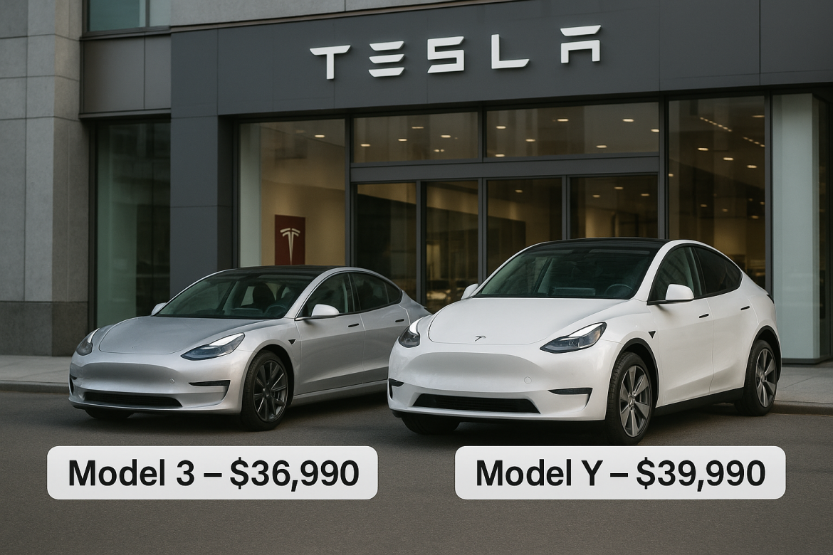 Tesla (NASDAQ: TSLA) unveiled lower-cost versions of its two best-selling vehicles — the Model 3 sedan and Model Y SUV — on Tuesday, as the electric vehicle maker works to reignite flagging sales and defend its market share. The new versions are priced at $36,990 for the Model 3 and $39,990 for the Model Y, signaling a renewed push into the mass-market segment that Chief Executive Elon Musk has long promised.Tesla shares fell 4.2% in afternoon trading following the announcement, reflecting investor caution about how the price cuts might affect profit margins. The move comes as Tesla faces growing competition in global EV markets, especially from Chinese automakers and legacy car manufacturers expanding their electric lineups.Musk has frequently emphasized affordability as central to Tesla’s long-term growth. During the company’s second-quarter earnings call in July, he acknowledged that “the desire to buy the car is very high,” but affordability remains a major barrier. “The more affordable we can make the car, the better,” Musk said.A step toward the mass market — and Musk’s $1 Trillion goalFor years, Musk has spoken about producing a truly mass-market vehicle, including a long-rumored $25,000 EV. However, that plan was canceled last year, according to Reuters. Late in 2023, Musk had said Tesla was working on a vehicle priced below the “key threshold” of $30,000 after applying US electric vehicle tax credits.That tax credit, worth $7,500, expired at the end of last month, effectively pushing prices higher and boosting Tesla’s quarterly deliveries ahead of the deadline. Analysts expect that sales could slow through the remainder of the year unless Tesla’s latest price cuts reignite demand.The launch of more affordable models also plays a key role in <a href="https://invezz.com/news/2025/09/05/tesla-outlines-1-trillion-payout-for-elon-musk-linked-to-performance-milestones/">Musk’s $1 trillion pay plan</a>, which is tied to Tesla reaching operational and valuation milestones. Achieving the company’s goal of delivering 20 million vehicles over the next decade will likely depend on how effectively Tesla can expand its lower-priced lineup.Analysts see a pricing play, not a product breakthroughMarket analysts reacted cautiously to the announcement, noting that the new models are primarily a pricing move rather than a technological leap.Seth Goldstein, an analyst at Morningstar, said the lower prices could “help Tesla grow deliveries as it opens the Model 3 and Model Y up to more consumers who are not able or willing to pay up for a higher-priced vehicle.”However, Shay Boloor, chief market strategist at Futurum Equities, described the move as “a pricing lever and not much a product catalyst.” He added that the $39,900 Model Y “undercuts the psychological $40,000 barrier” but may not significantly expand Tesla’s customer base. “You’ll get some volume lift but mostly from buyers trading down from the premium trims,” he said.Despite the pricing strategy, Tesla continues to face broader challenges, including slowing sales, intensifying global competition, and political backlash in key markets. Musk has increasingly shifted Tesla’s strategic focus toward artificial intelligence, robotaxis, and humanoid robots — ventures that could shape the company’s future beyond cars.The post <a href="https://invezz.com/news/2025/10/07/tesla-launches-cheaper-model-3-and-model-y-to-revive-demand-shares-slide-4/">Tesla launches cheaper Model 3 and Model Y to revive demand, shares slide 4%</a> appeared first on <a href="https://invezz.com/">Invezz</a> Tesla launches cheaper Model 3 and Model Y to revive demand, shares slide 4%